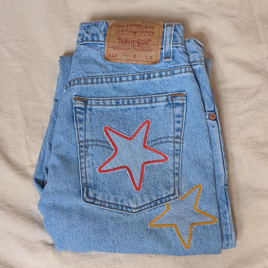 Patchwork Star Jeans- Light Wash Levi's with Handmade Star Patches