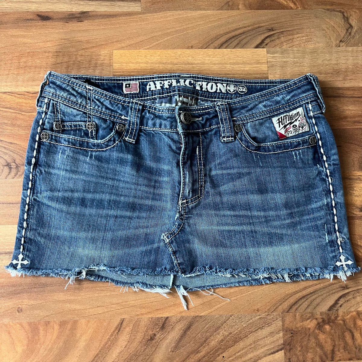 Affliction Low-rise Upcycled Mini Skirt | W: 34
