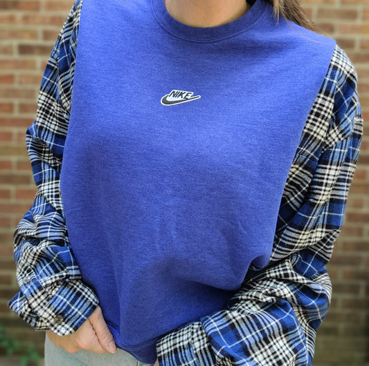Crewneck x flannel shirt with Nike patch