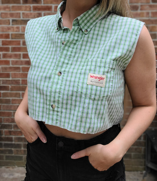 Authentic Wrangler reworked button up crop top