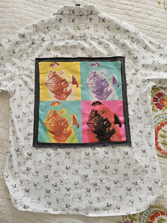 Pugs Pop Art Print men's upcycled shirt