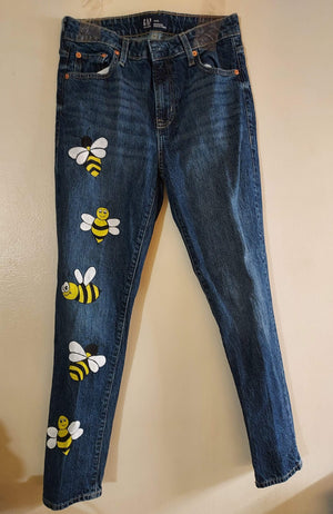Gap Boyfriend Jeans W27 (Size 4) - Hand-Painted Bees