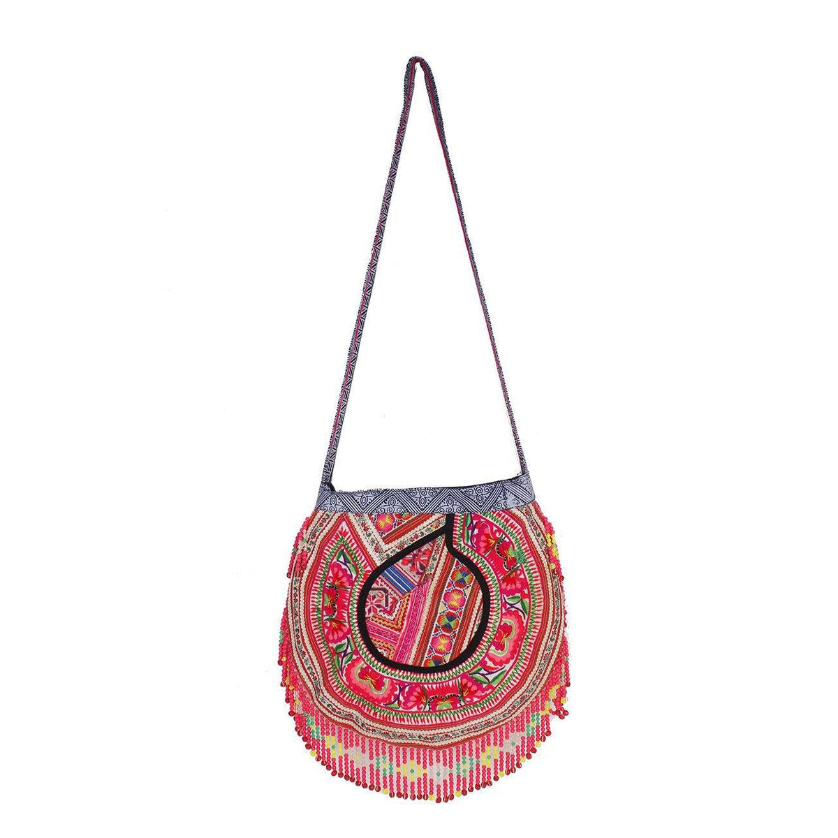 Upcycled Hmong Jacket with Beads Textile One of a Kind Crossbody Bag - Thailand