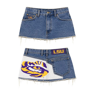 LSU Sidelines Upcycled Denim Mini Skirt