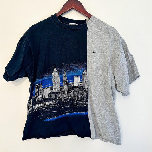 A Vintage Nike Reworked Cityscape Skyline Split Tee.