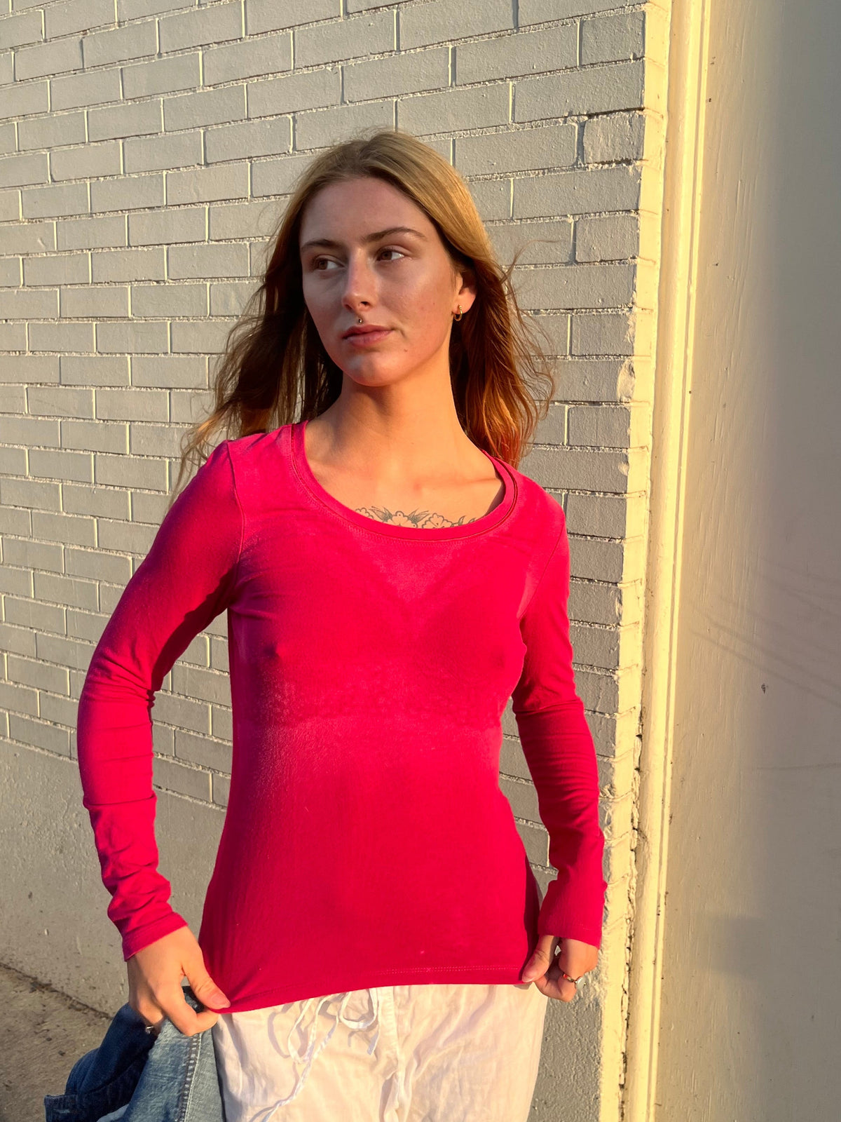 Lacey Bleached Pink Long Sleeve Top by Reworked by Sav