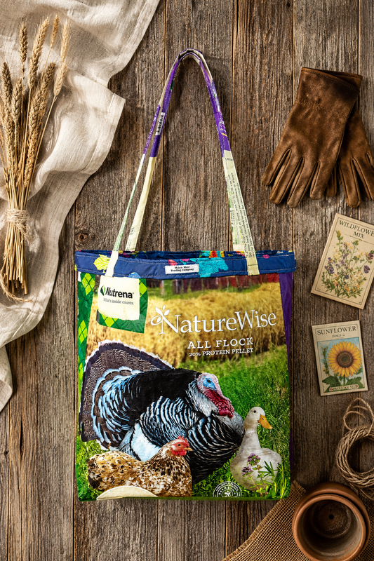 Handmade Upcycled Feed Sack Tote Bag | Rustic Farmhouse Market Tote