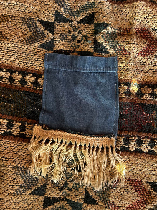 Handmade Blanket Dress with Denim Fringe Pockets – Size 2XL