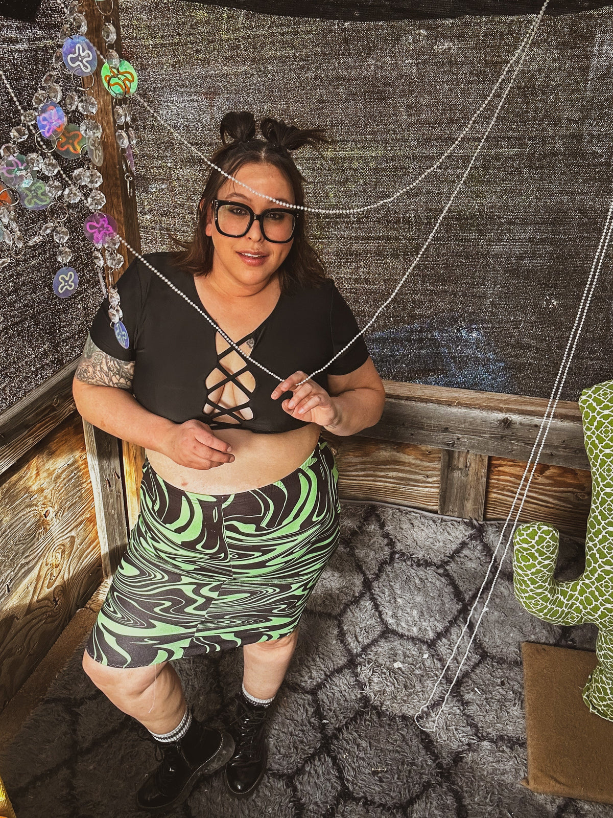 Toxic Swirl Handmade Mini Skirt – One of a Kind Upcycled Statement Piece