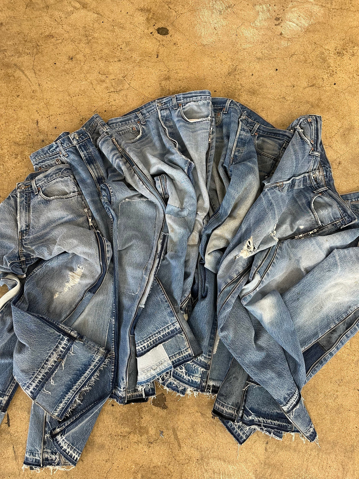 Vintage Reworked Denim Jeans with Full Leg Side Zip