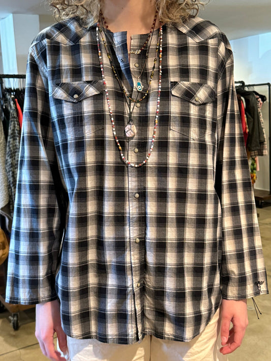 Fortuna Black & White Plaid Collarless Shirt