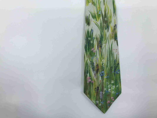 a tie with a painting of wildflowers on it.