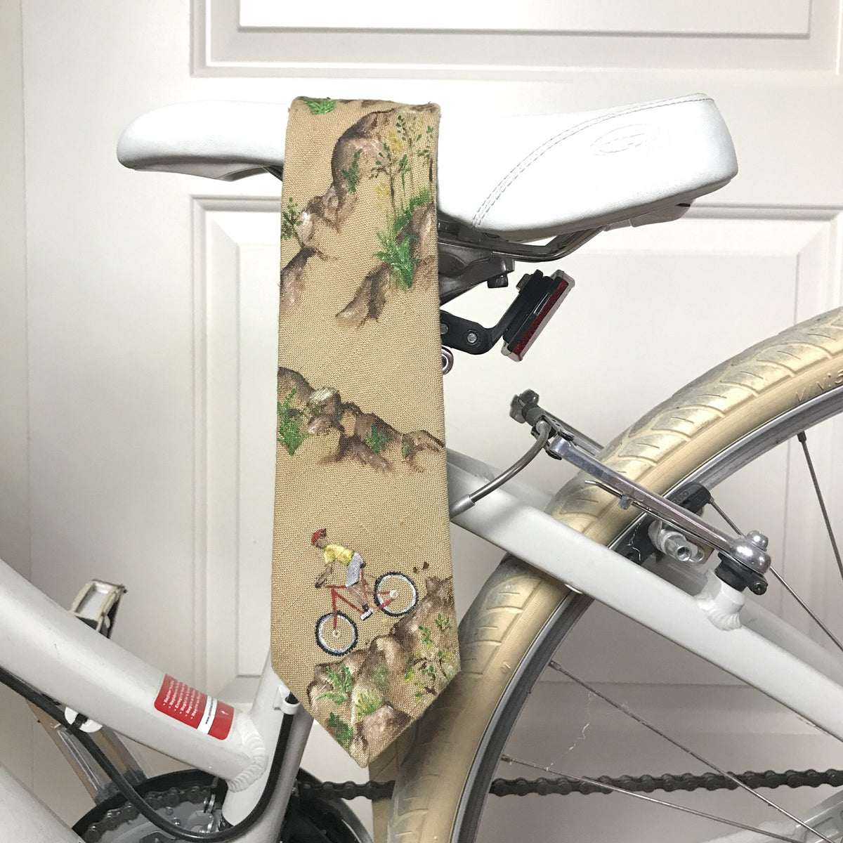 Hand-painted neutrals mountain biking landscape tie