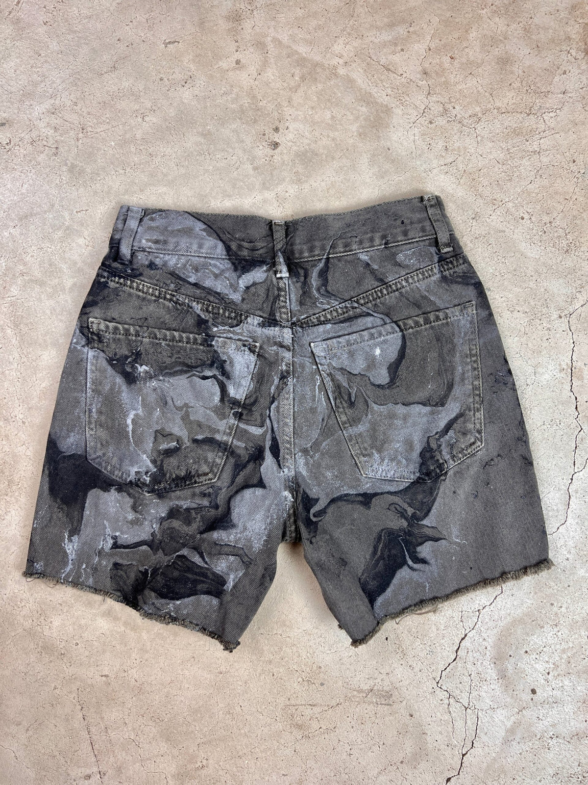 Marble Painted Denim Cut Off Shorts - 24"
