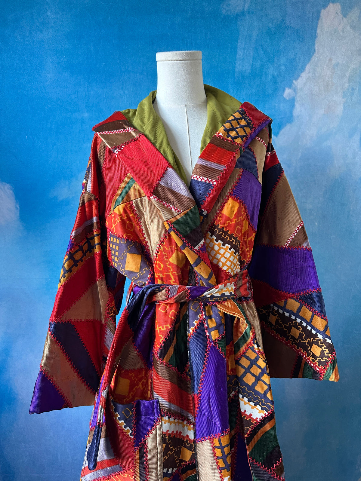 Upcycled Quilt Robe Coat with Hood by Finding Doll, photo 4