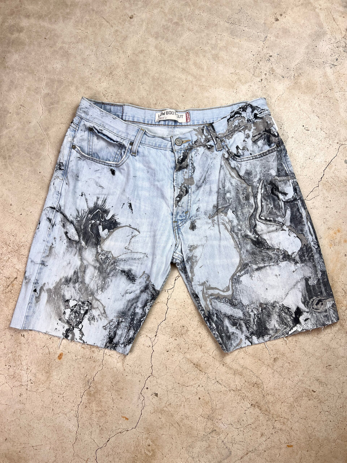 Marble Painted Denim Cut Off Shorts - 36"