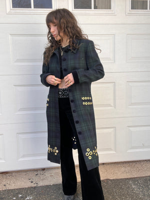 Grommeted Long Tartan Plaid Blazer