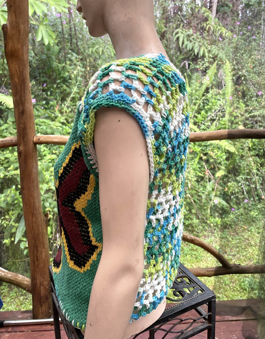 Fish knit top with crochet back