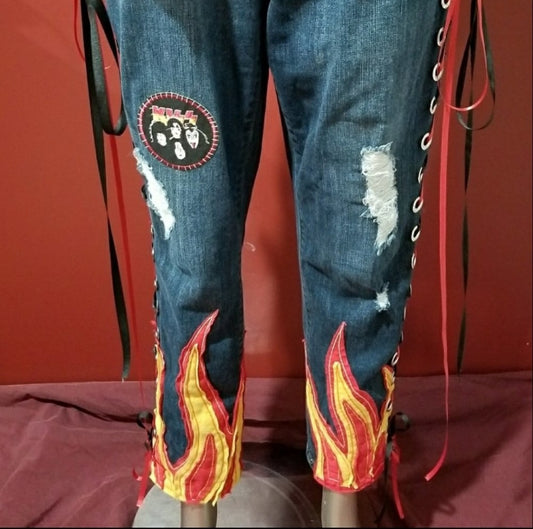 Upcycled KISS Lace Up Jeans - 8/27"