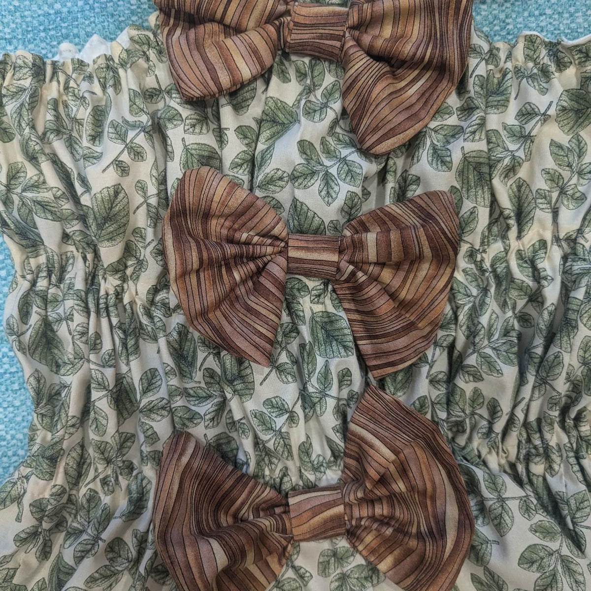 Woodsy Hobbit Girl Leaf Print Bow Milkmaid Top by BeedyMakes, photo 4