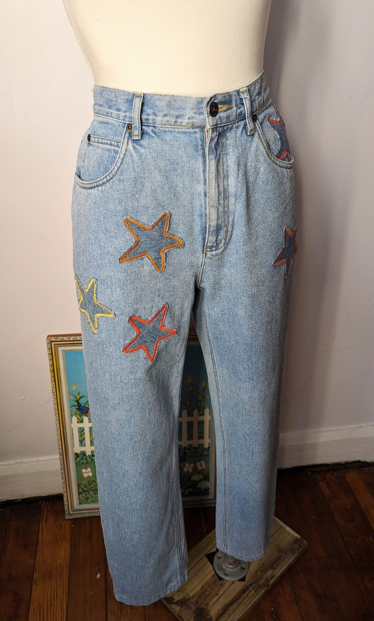 Patchwork Star Vintage Light Wash Mom Jeans by Sensible Slacks