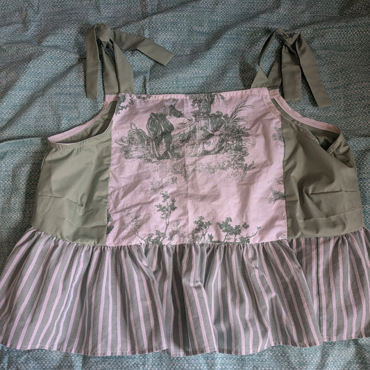 Green Toile de Jouy Tie Shoulder Square Neck Top by BeedyMakes, photo 2
