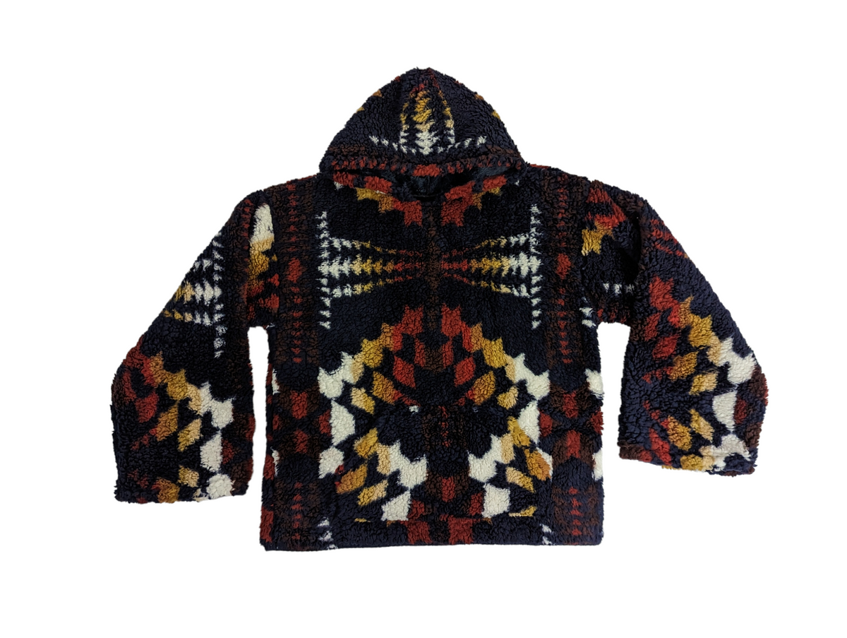 Top view of a psychedelic hoodie.