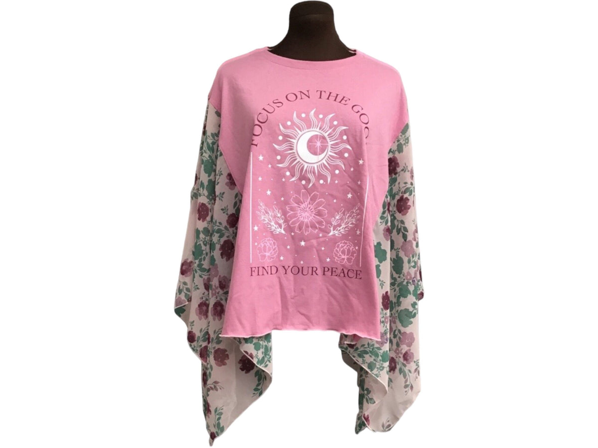 A pink t - shirt with flowers on it.