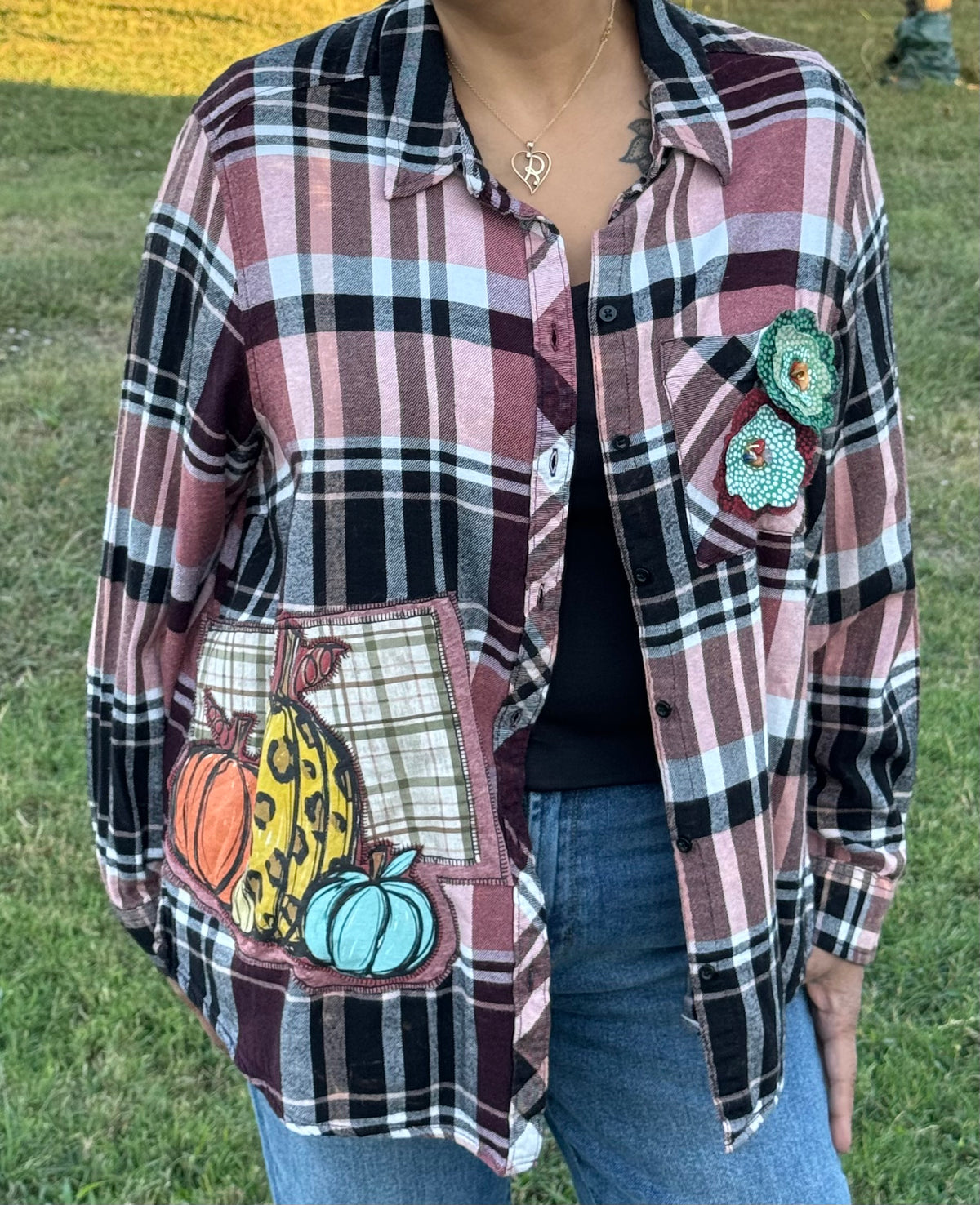 Pumpkin Kisses Harvest Wishes Flannel Longsleeve Shirt