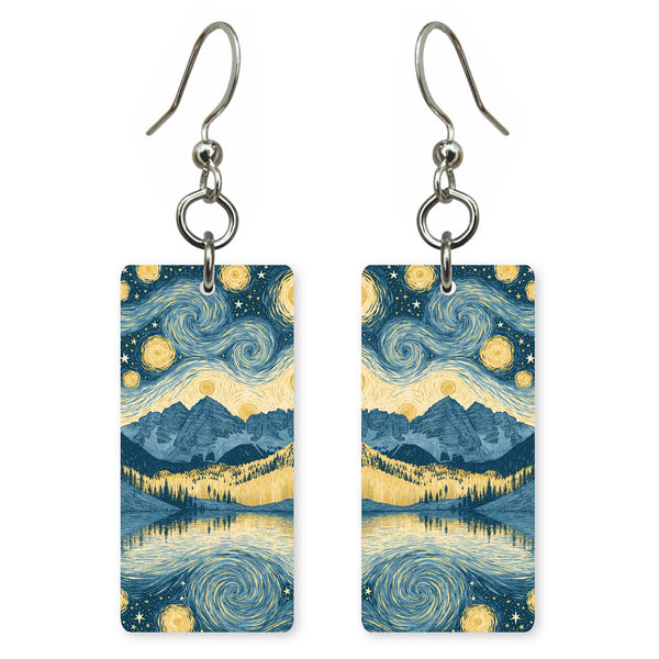 Maroon Bells Starry Night Colorado Upcycled Paper Earrings
