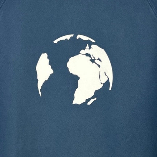 Upcycled Hand Printed Womens XL Save The Earth World Long Sleeve Crew Sweatshirt