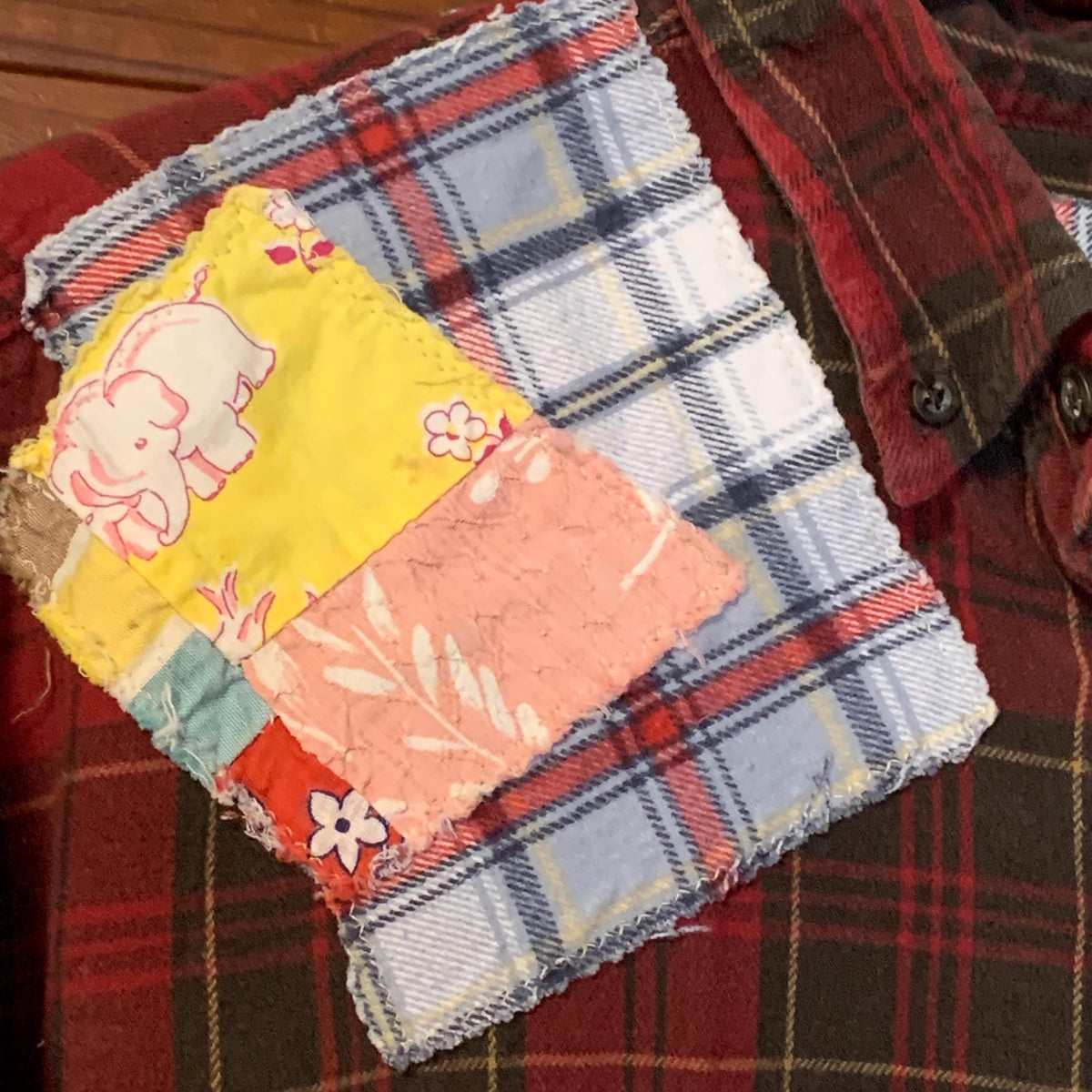 Upcycled Flannel Tunic Top XL Cross Patchwork Plaid Collared