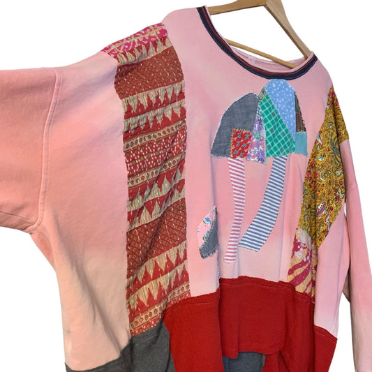 Upcycled Mushroom Tunic Top 3XL Relaxed Boho Pullover