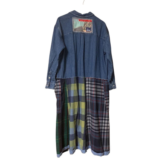 Upcycled Maxi Dress XL Denim and Flannel Boho Patchwork