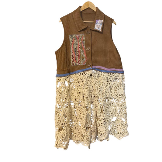 Upcycled Patchwork Duster Vest with Crochet Hem by Dee Couture, photo 2