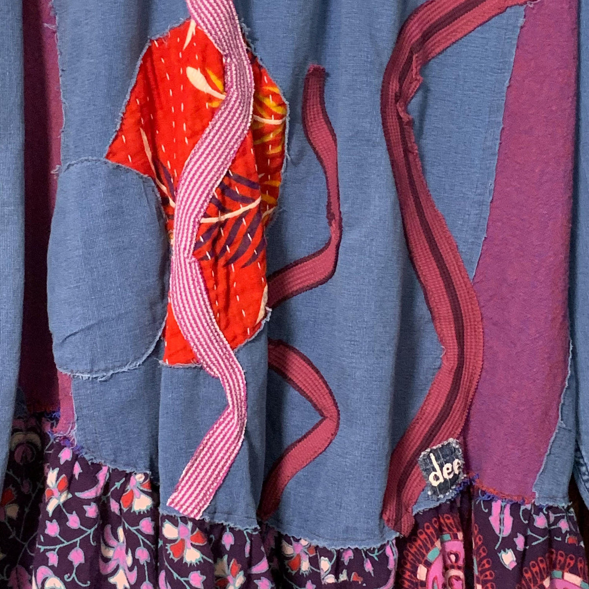 Upcycled Quilt Patchwork Tunic XL with Purple Side Inserts