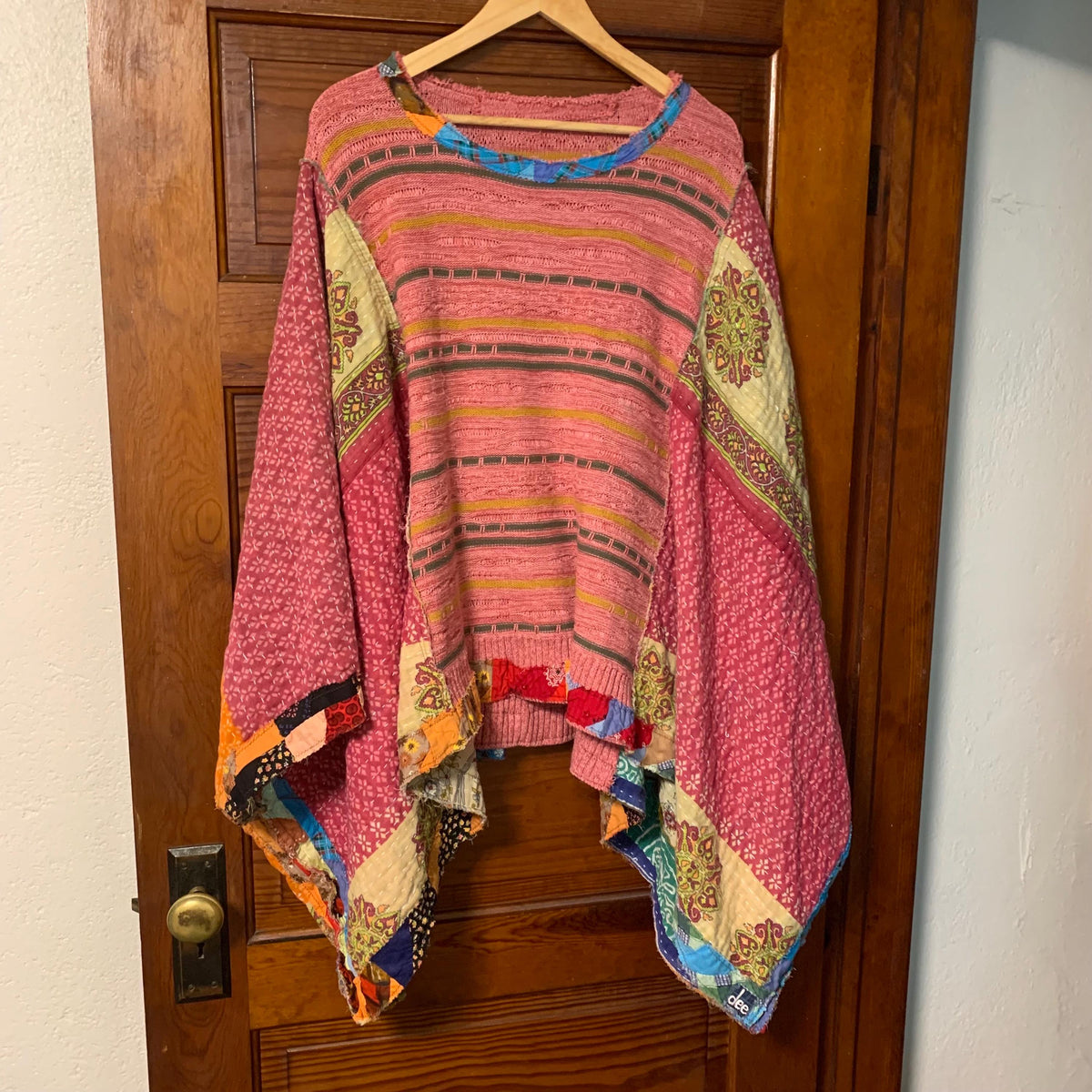 Upcycled Boho Poncho Full Sleeve Plus Size Gypsy Festival Handmade