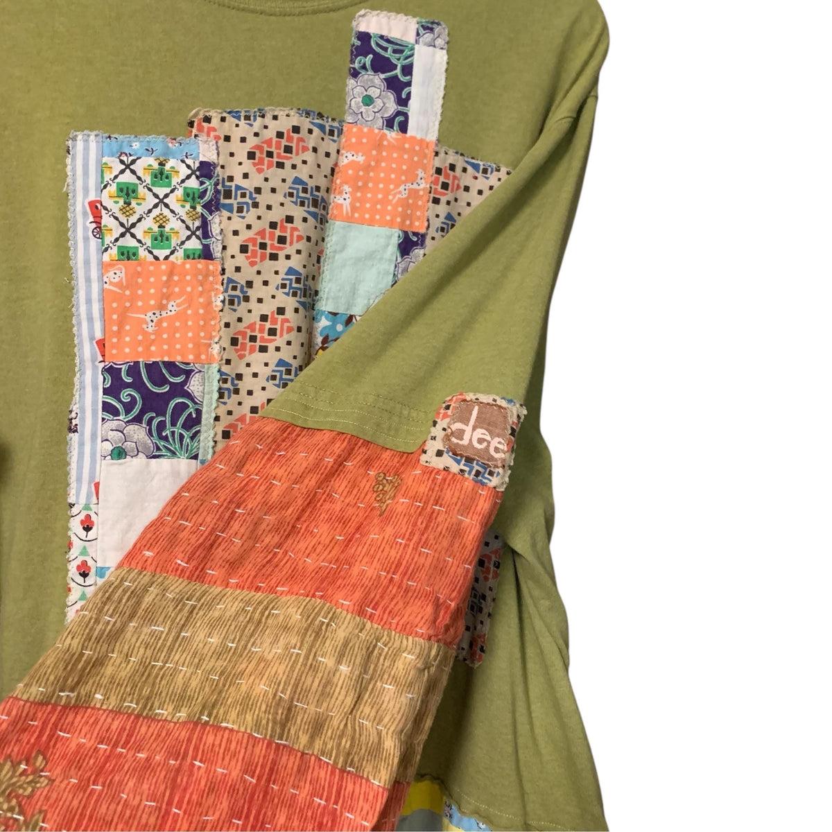Upcycled Tunic Top 2X Art to Wear Patchwork Long Sleeve Boho Artsy