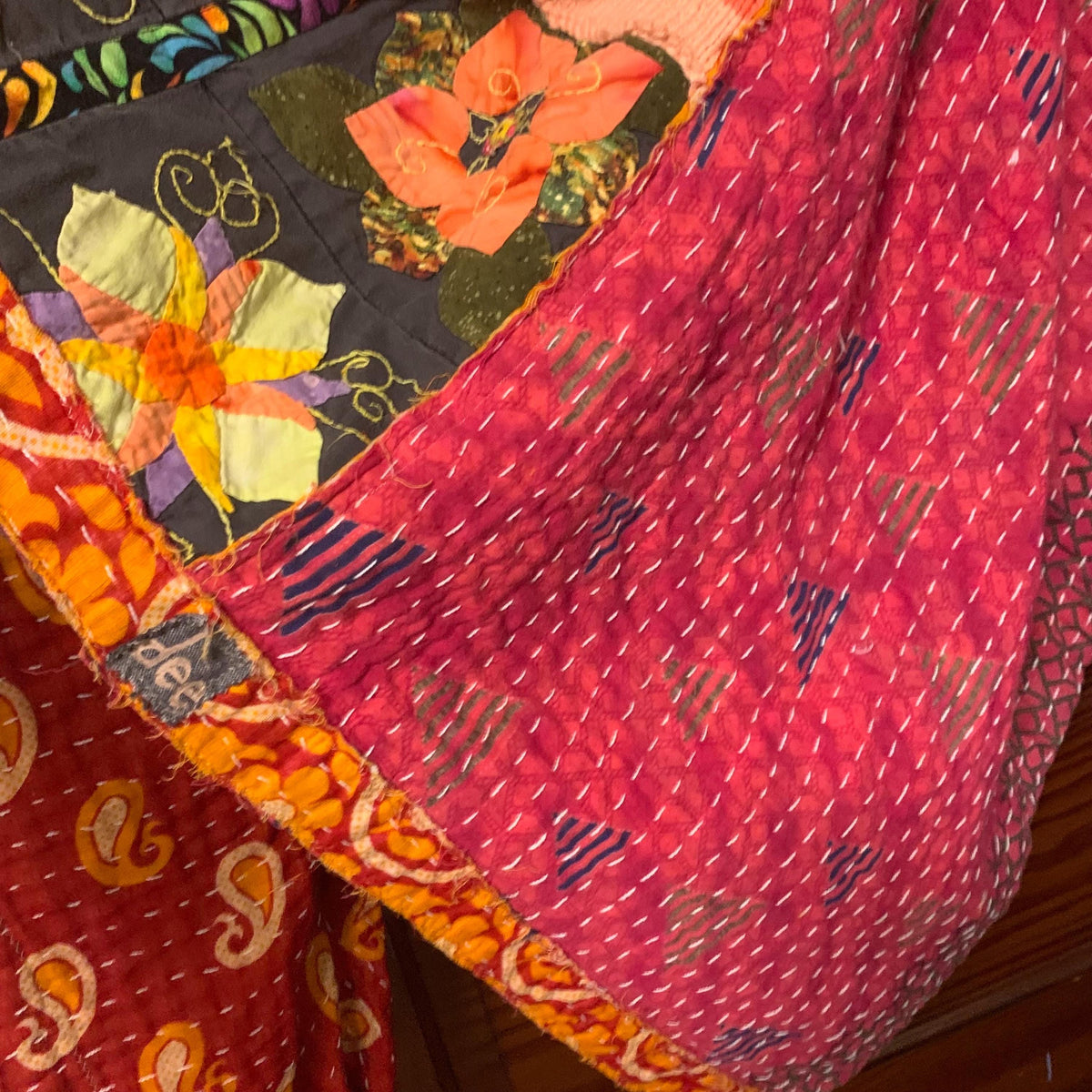 Upcycled Boho Poncho Heart Quilt Plus Size Gypsy Festival Handmade