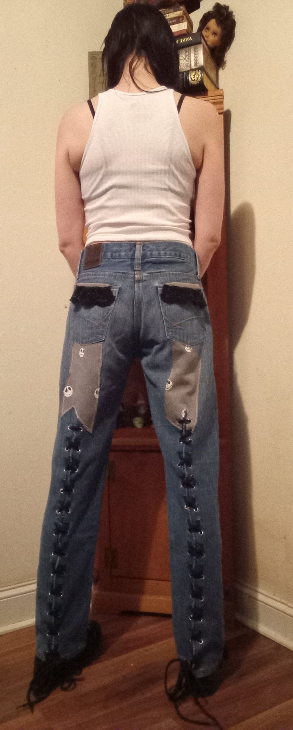 Upcycled Jack Skellington Lace Up Pants - 30"/30"
