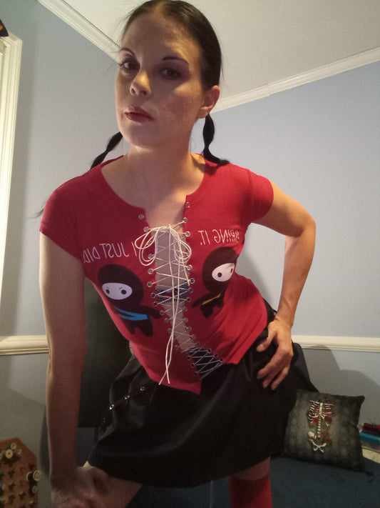 Upcycled Ninja Lace Up Shirt - XS
