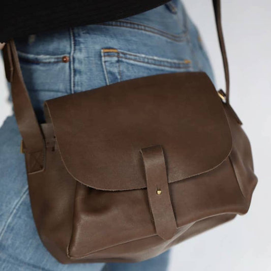 Nubuck Leather Bucket Bag Handcrafted Kenya Upcycled Neutral Everyday Tote