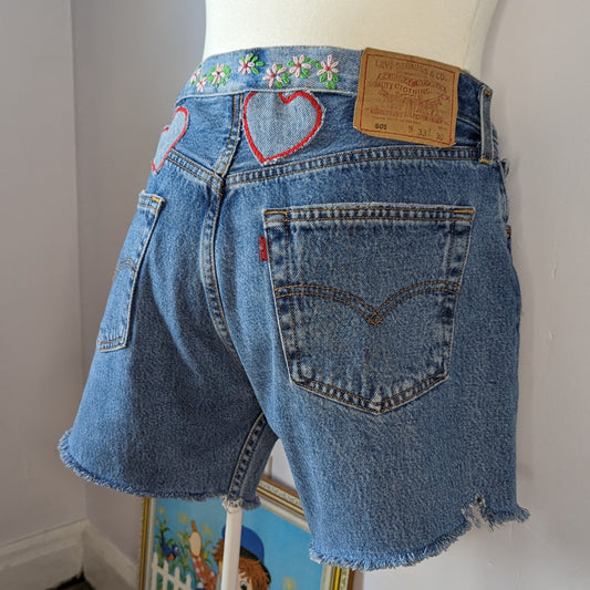 a pair of denim shorts on a mannequin.