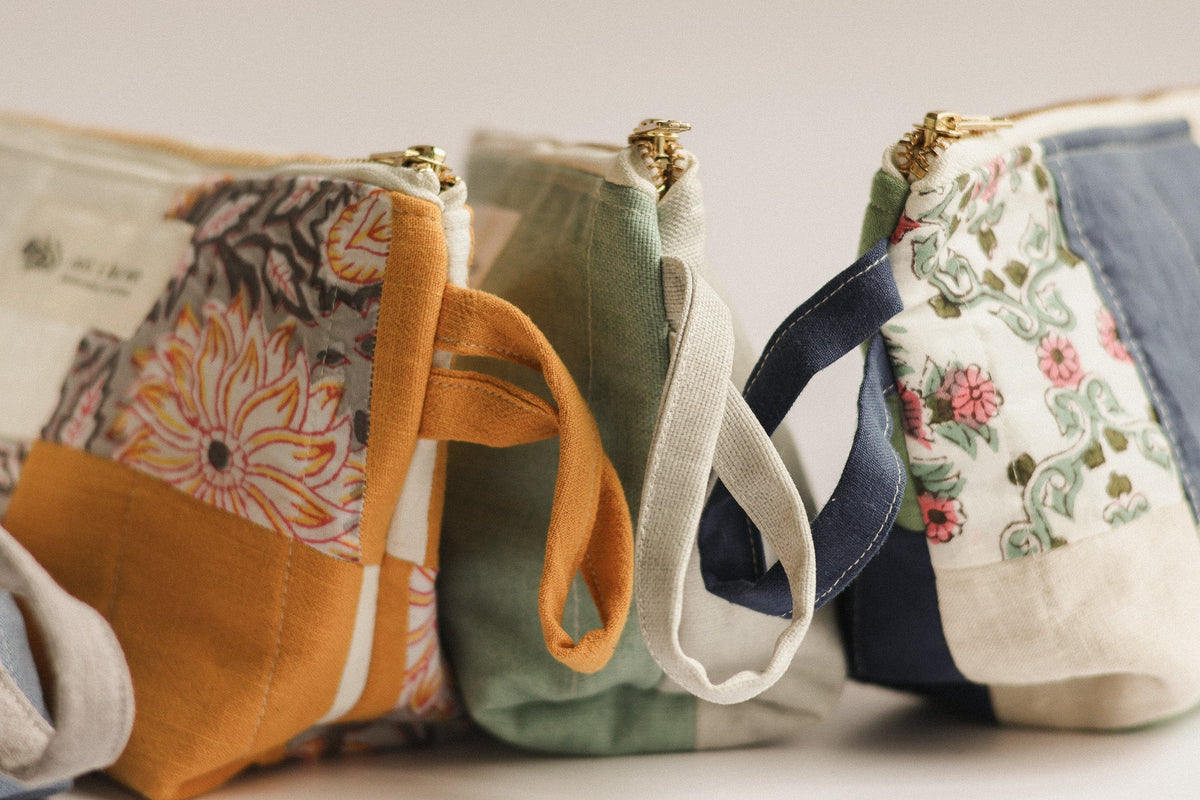 Patchwork Quilted Linen Cosmetic Pouch by Not I But We, photo 14