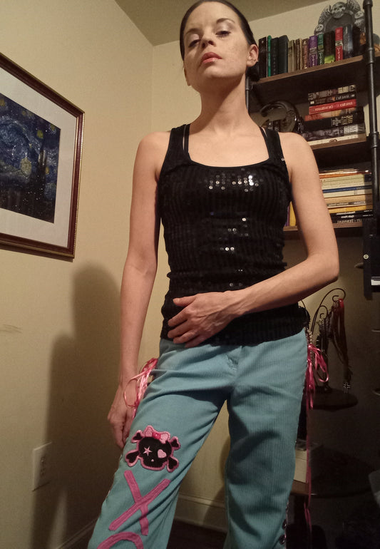 Upcycled Skull XO Lace Up Pants - 27"/27"