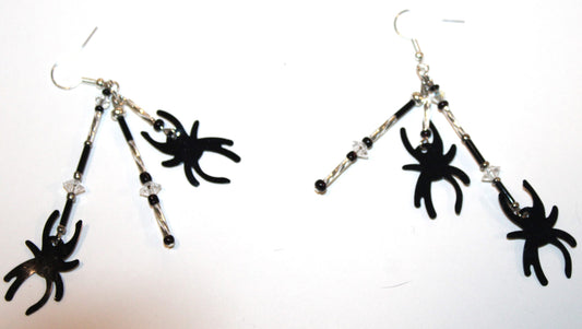 Halloween Pierced Earrings featuring two black spiders