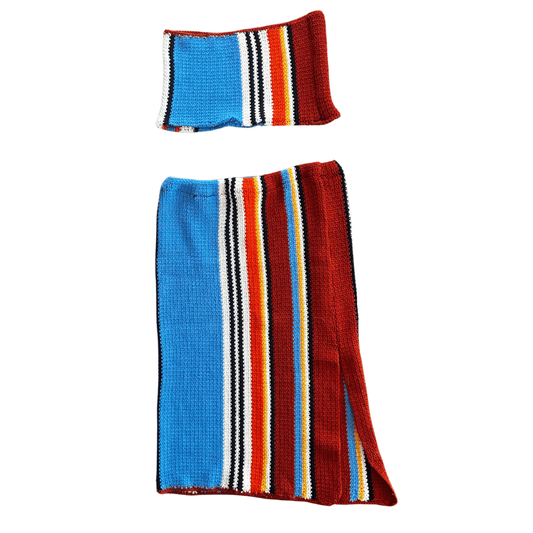 Striped Crochet Tube Top & Maxi Skirt Set – Handmade & Upcycled