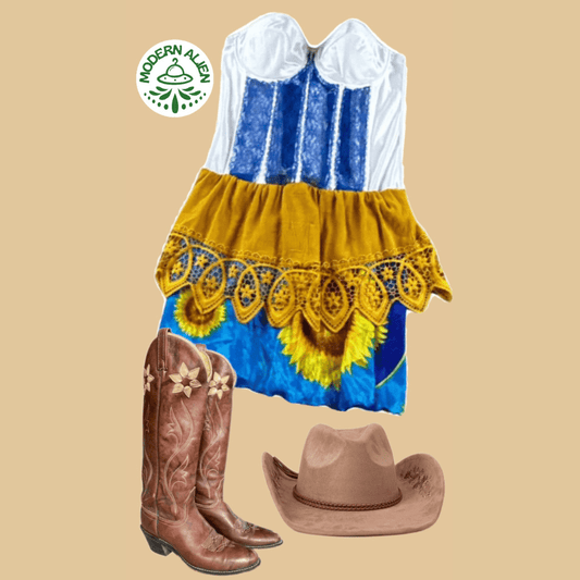 Sunflower Corset Midi Dress – Handmade & Upcycled