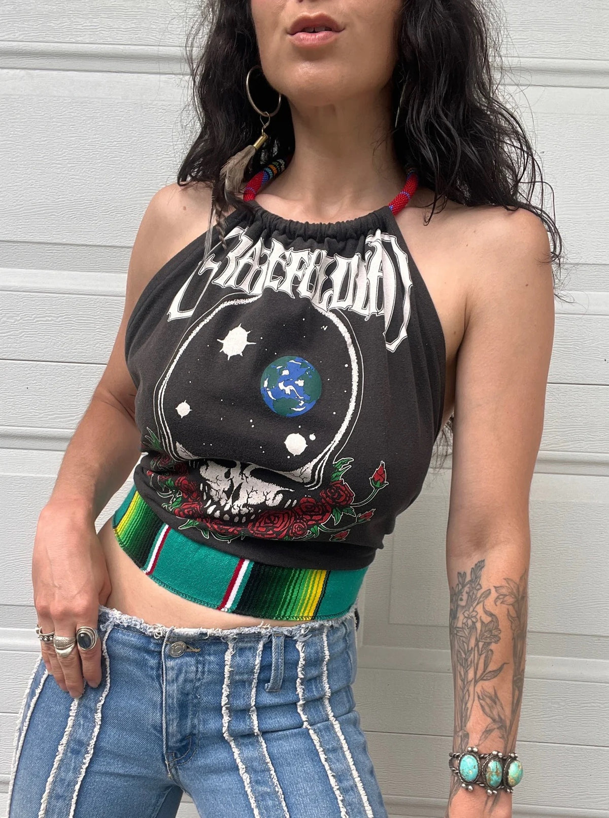 Grateful Dead Beaded Halter Backless Halter Crop Top