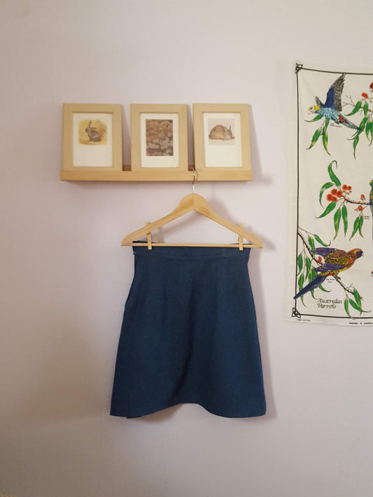 Reworked Upcyced Embroidered Denim Kangaroo Pocket Skirt